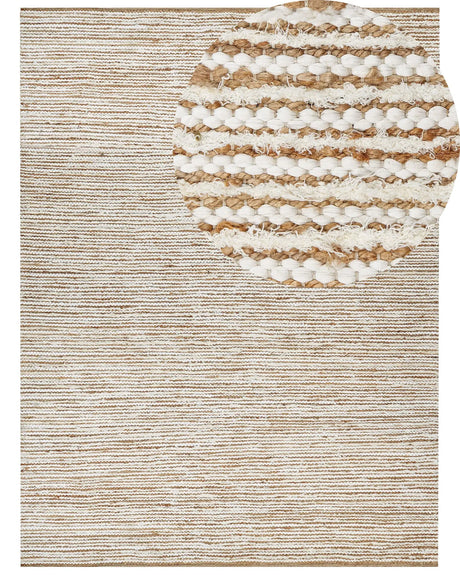 Modern Area Rug Beige and White 300 x 400 cm Rectangular Handwoven Reversible Low Pile Modern Living Room Bedroom Beliani