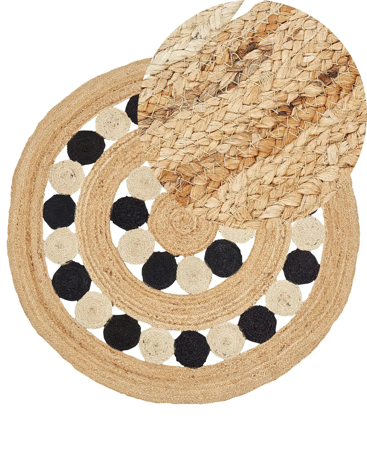 Area Rug Beige and Black Round 140 cm Boho Rustic Spiral Braided Plaited Handmade Natural Jute Bedroom Living Room Beliani