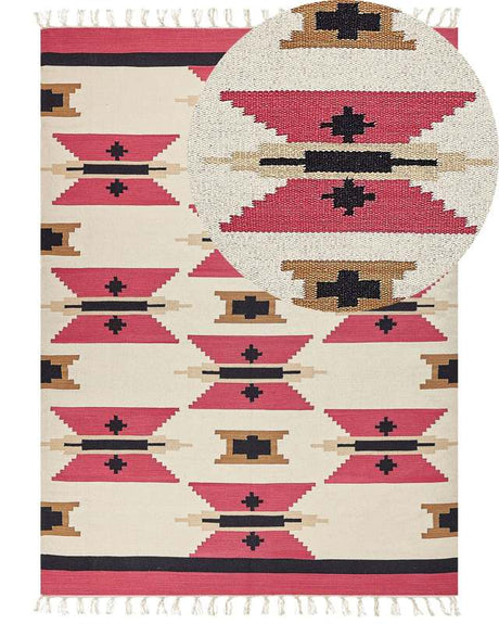 Kilim Area Rug Multicolour Cotton 160 x 230 cm Handwoven Reversible Flat Weave Geometric Pattern with Tassels Traditional Boho Living Room Bedroom Beliani