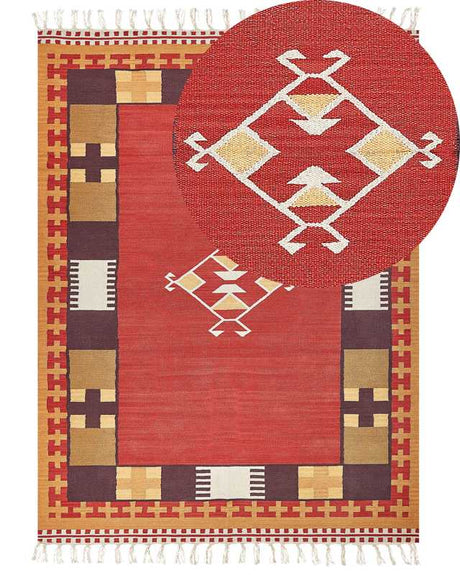 Kilim Area Rug Multicolour Cotton 160 x 230 cm Handwoven Reversible Flat Weave Geometric Pattern with Tassels Traditional Boho Living Room Bedroom Beliani