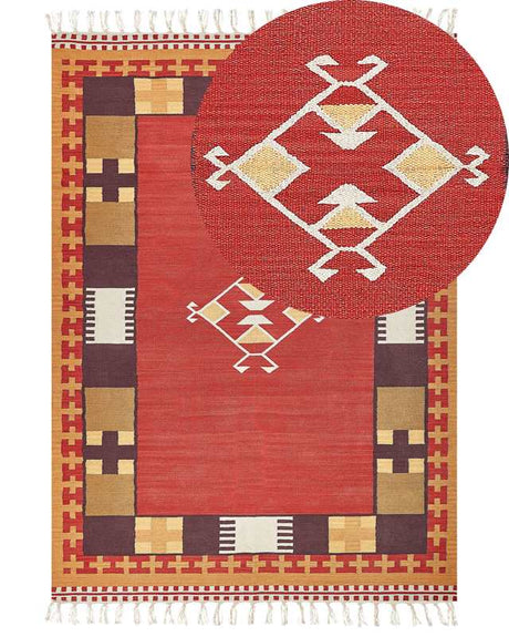 Kilim Area Rug Multicolour Cotton 200 x 300 cm Handwoven Reversible Flat Weave Geometric Pattern with Tassels Traditional Boho Living Room Bedroom Beliani