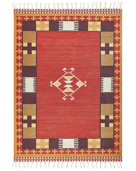 Kilim Area Rug Multicolour Cotton 200 x 300 cm Handwoven Reversible Flat Weave Geometric Pattern with Tassels Traditional Boho Living Room Bedroom Beliani