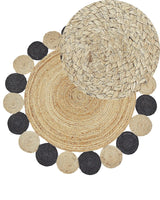 Area Rug Natural Jute Black Round Country Living Room  140 cm Beliani