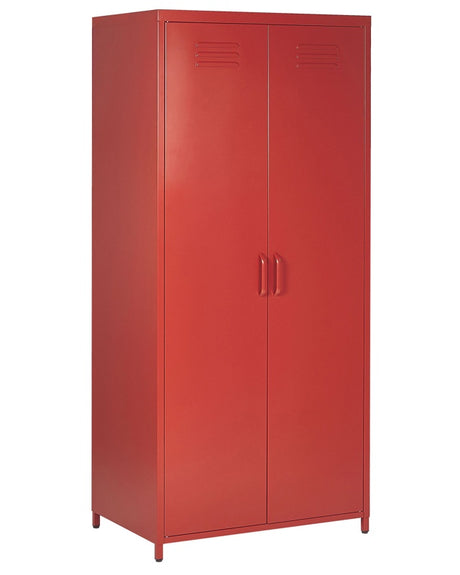 Home Office Storage Cabinet Red Steel 2 Doors 4 Shelves Industrial Design Beliani