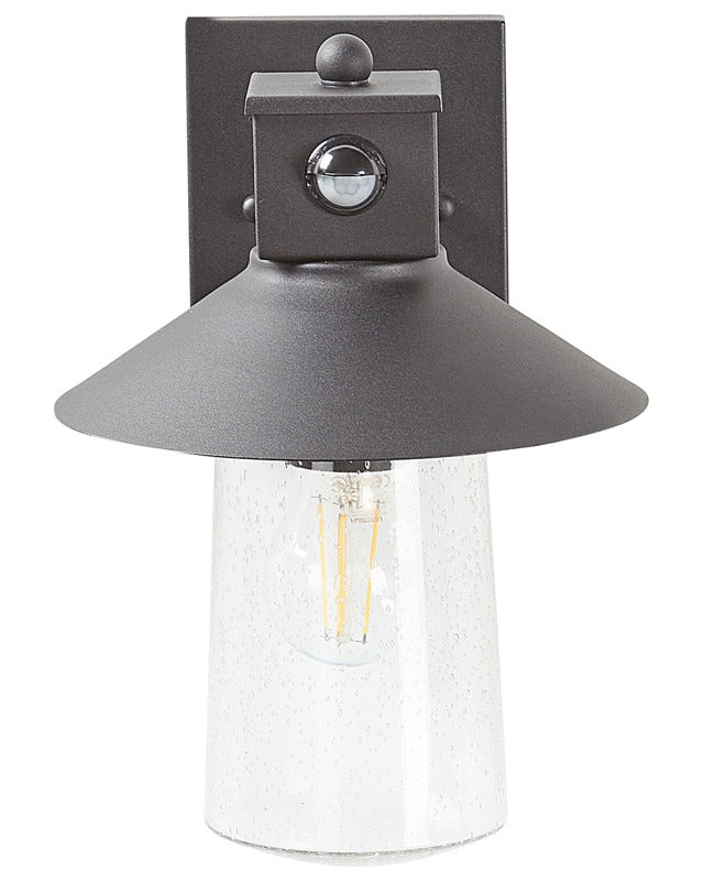 Outdoor Wall Light Lamp Black Iron Glass 30 cm with Motion Sensor External Retro Design Beliani