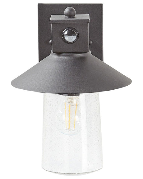 Outdoor Wall Light Lamp Black Iron Glass 30 cm with Motion Sensor External Retro Design Beliani