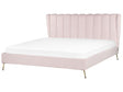 Bed Frame Pink Velvet Upholstery Golden Metal Legs EU Super King Size 6ft with USB Port Headboard Modern Glam Bedroom Beliani