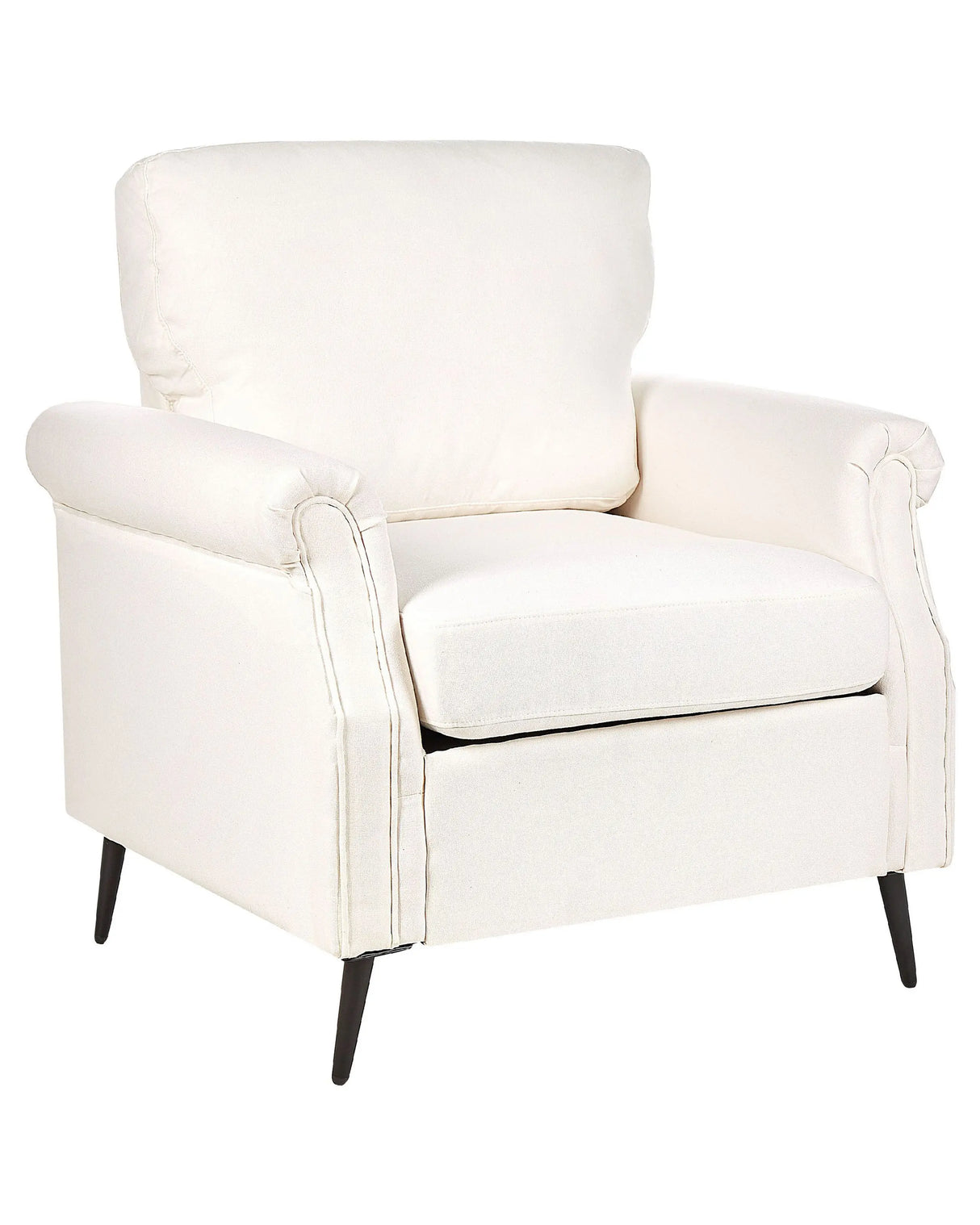 Armchair White Fabric Upholstery Black Metal Legs Rolled Arms Removable Cushions Retro Style Living Room Beliani