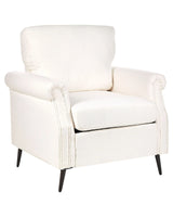 Armchair White Fabric Upholstery Black Metal Legs Rolled Arms Removable Cushions Retro Style Living Room Beliani