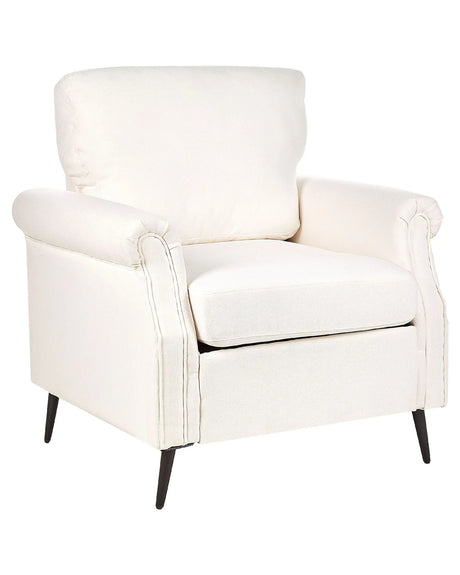 Armchair White Fabric Upholstery Black Metal Legs Rolled Arms Removable Cushions Retro Style Living Room Beliani