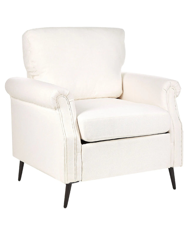 Armchair White Fabric Upholstery Black Metal Legs Rolled Arms Removable Cushions Retro Style Living Room Beliani