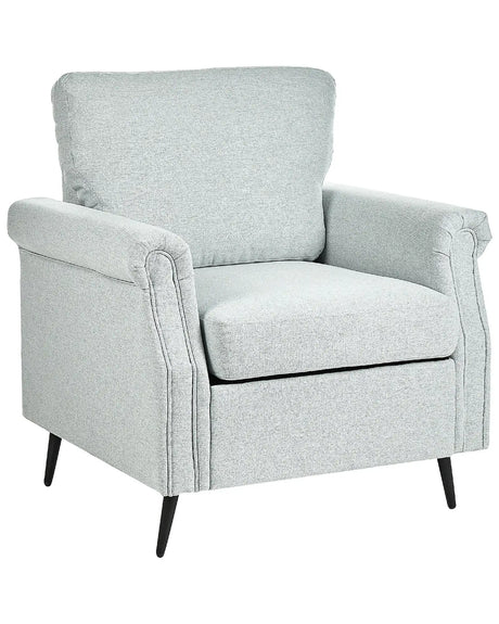 Armchair Light Grey Fabric Upholstery Black Metal Legs Rolled Arms Removable Cushions Retro Style Living Room Beliani