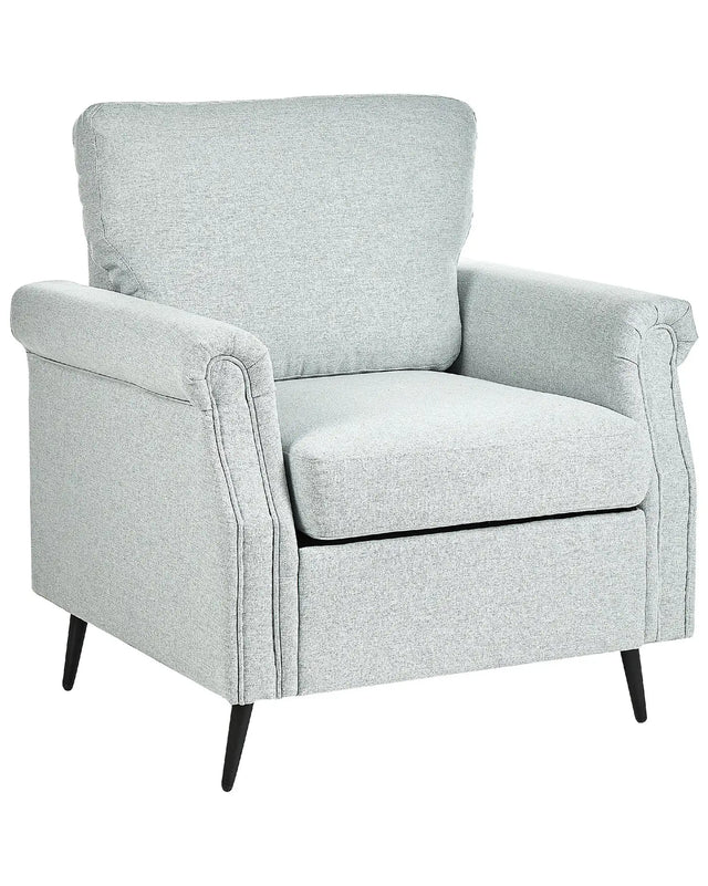 Armchair Light Grey Fabric Upholstery Black Metal Legs Rolled Arms Removable Cushions Retro Style Living Room Beliani