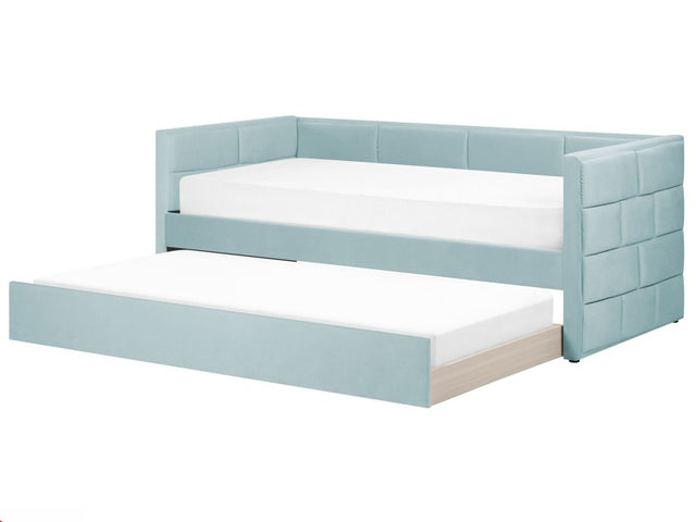 Trundle Bed Frame Mint Green Velvet EU Velvet Single Size 3ft Slatted Frame Tufted Glam Beliani