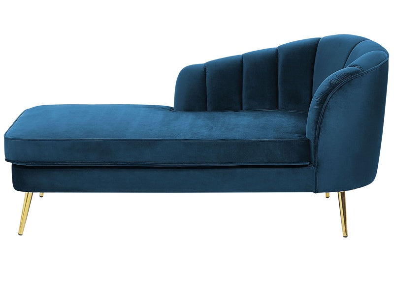 Chaise Lounge Navy Blue Velvet Upholstery Gold Metal Legs Right Hand Beliani