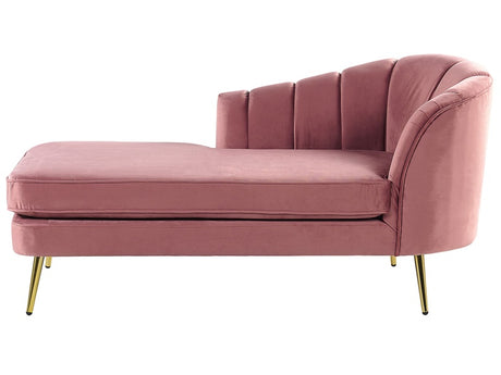 Chaise Lounge Pink Velvet Upholstery Gold Metal Legs Right Hand Beliani