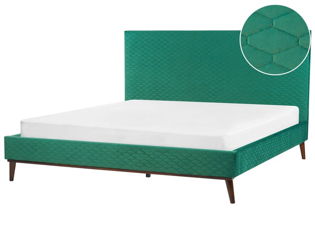 EU Super King Size Bed Green Fabric 6ft Upholstered Frame Honeycomb Quilted Beliani