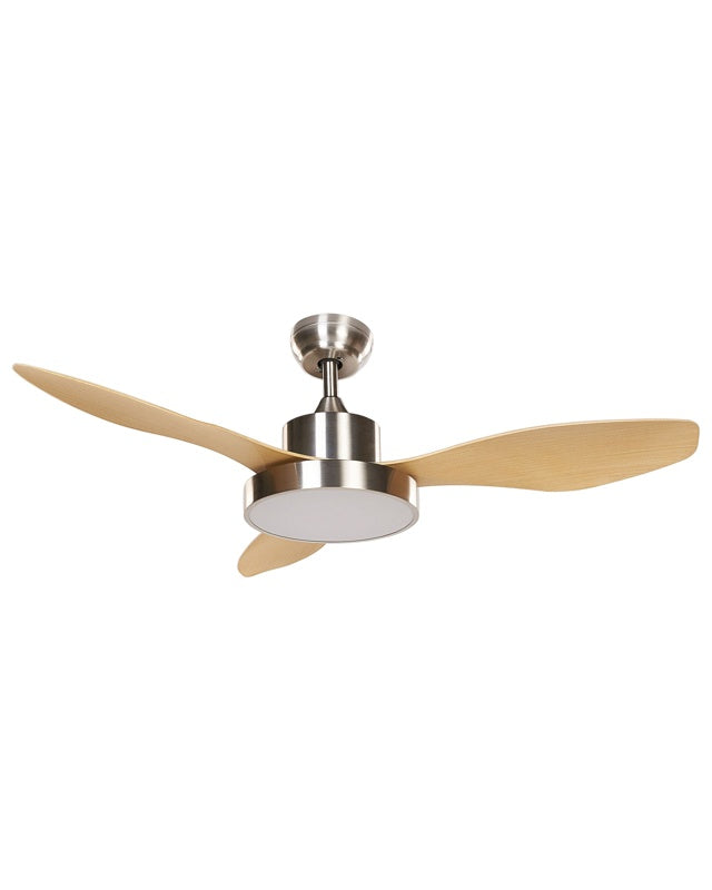 Ceiling Fan with Light Ventilator Silver with Light Wood Synthetic Material Remote Control 6 Speed Options 3 Light Temperature Traditional Living Room Bedroom Beliani