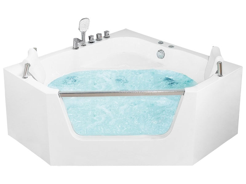 Bathtub Corner Acrylic with Massage Function Whirlpool 1350 x 1350 mm with Headrests Classic Design Beliani