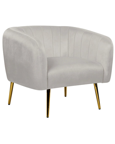 Armchair  Light Grey Velvet Golden Metal Frame Round Back Glam Style Beliani