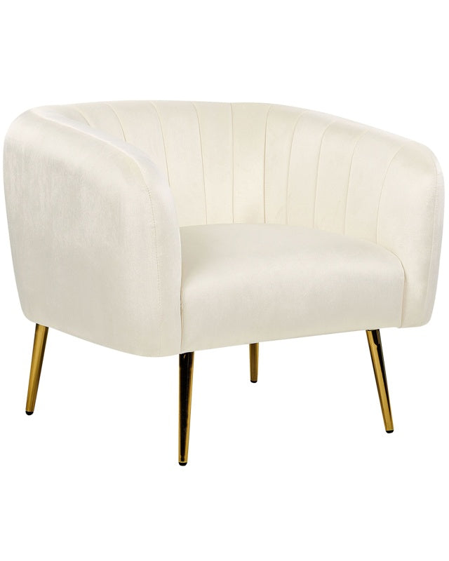 Armchair Cream Beige Velvet Golden Metal Frame Round Back Glam Style Beliani