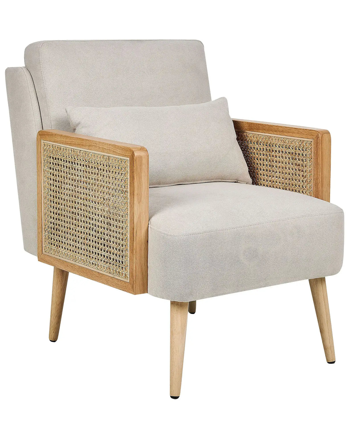 Armchair Light Beige Polyester Wooden Frame with Rattan Braid Wooden Legs Plastic Leg Caps with Cushion Traditional Style Living Room Bedroom Beliani