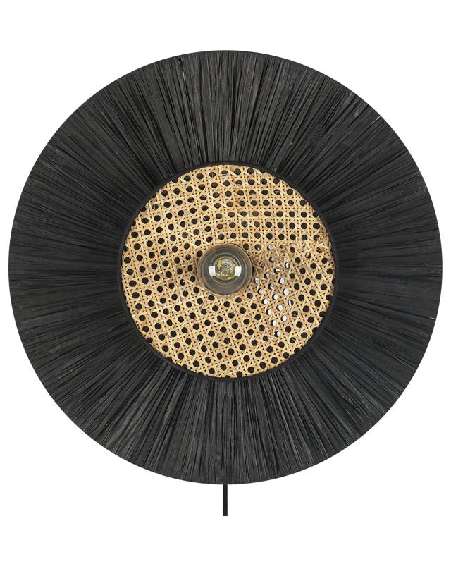 Wall Lamp Black Paper Textured Shade Japandi Natural Style Accent Light Beliani