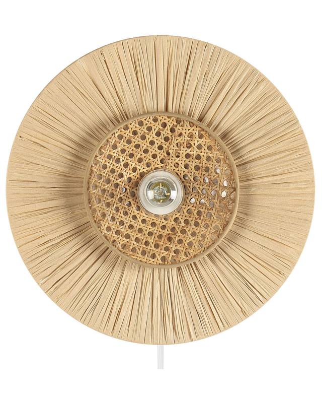 Wall Lamp Natural Paper Textured Shade Japandi Natural Style Accent Light Beliani