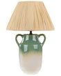 Table Lamp Green and White Ceramic 53 cm Natural Paper Cone Shade Bedside Living Room Bedroom Lighting Beliani