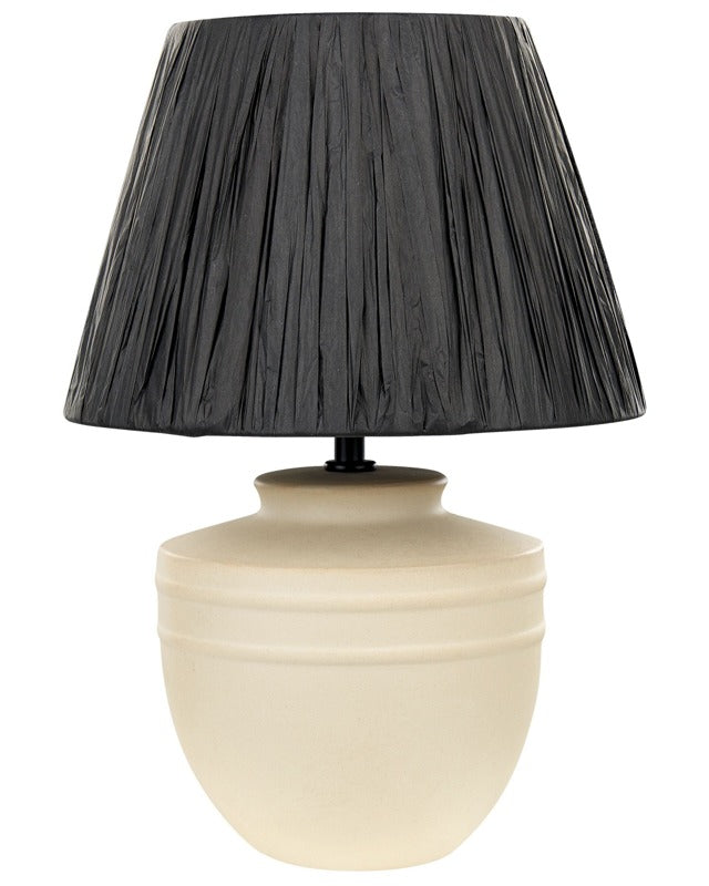 Table Lamp Beige Ceramic 44 cm Black Paper Cone Shade Bedside Living Room Bedroom Lighting Beliani