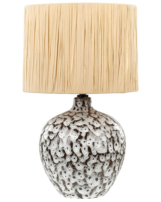 Table Lamp Black and White Ceramic 45 cm Natural Paper Cone Shade Bedside Living Room Bedroom Lighting Beliani