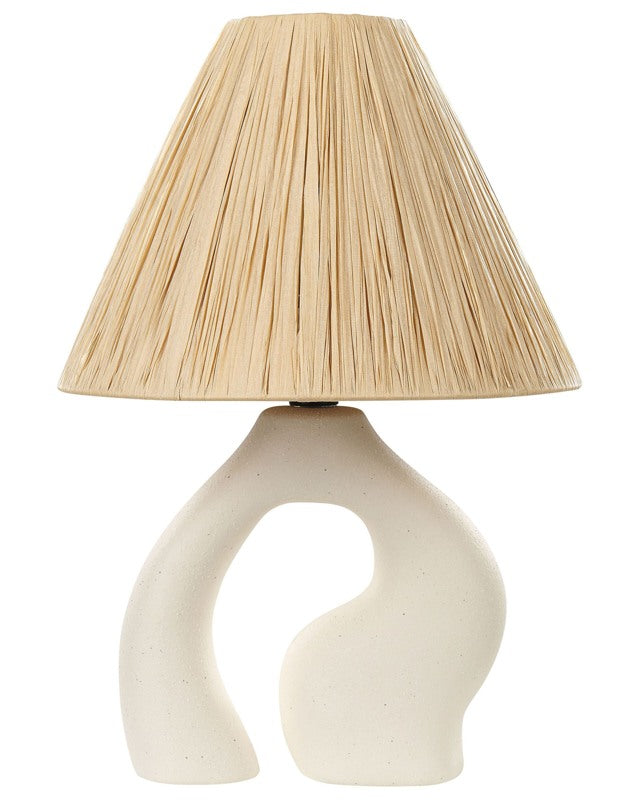 Table Lamp White Ceramic Base Paper Natural Shade Bedside Table Light  Beliani