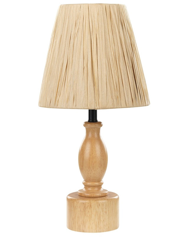 Table Lamp Light Oak Wood Base Paper Natural Shade Bedside Table Light  Beliani