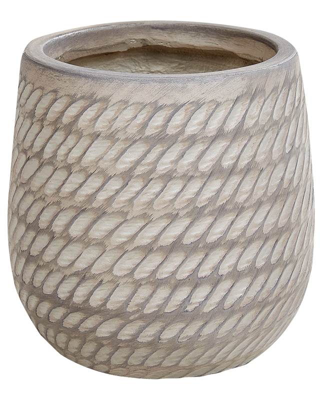 Plant Pot Beige Taupe Fibre Clay ⌀ 19 cm Round Outdoor Flower Pot Embossed Pattern Beliani