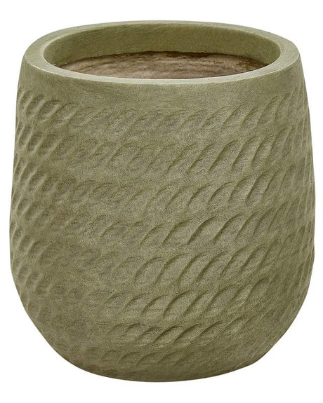 Plant Pot Green Fibre Clay ⌀ 19 cm Round Outdoor Flower Pot Embossed Pattern Beliani