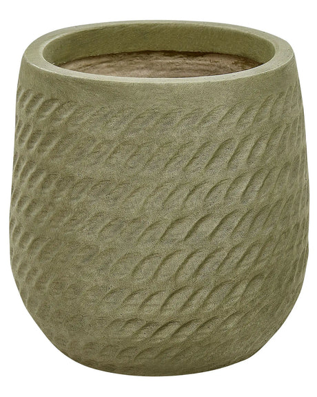Plant Pot Green Fibre Clay  19 cm Round Outdoor Flower Pot Embossed Pattern Beliani