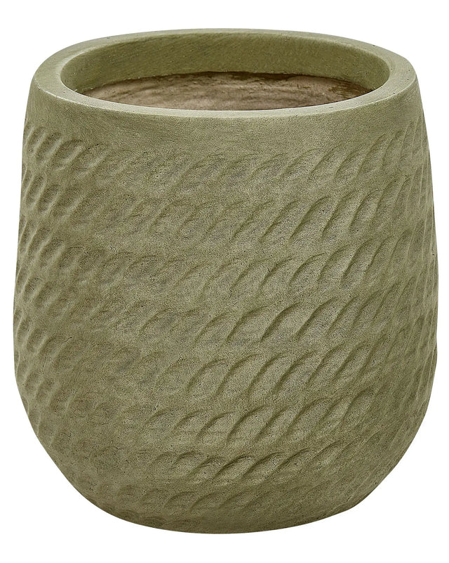 Plant Pot Green Fibre Clay  19 cm Round Outdoor Flower Pot Embossed Pattern Beliani