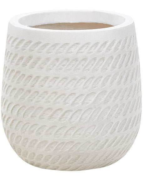 Plant Pot Off-White Fibre Clay ⌀ 19 cm Round Outdoor Flower Pot Embossed Pattern Beliani