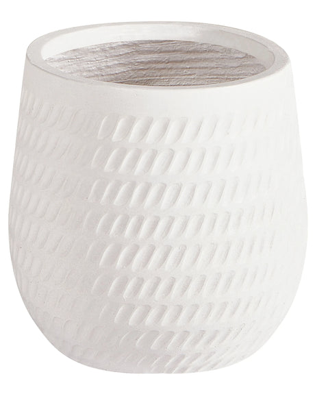 Plant Pot Off-White Fibre Clay  19 cm Round Outdoor Flower Pot Embossed Pattern Beliani