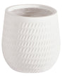 Plant Pot Off-White Fibre Clay  19 cm Round Outdoor Flower Pot Embossed Pattern Beliani