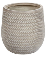 Plant Pot Beige Taupe Fibre Clay  27 cm Round Outdoor Flower Pot Embossed Pattern Beliani