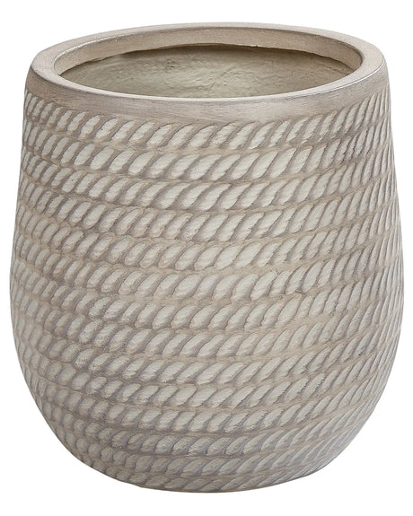 Plant Pot Beige Taupe Fibre Clay  27 cm Round Outdoor Flower Pot Embossed Pattern Beliani