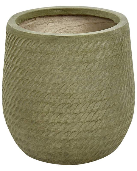 Plant Pot Green Fibre Clay ⌀ 27 cm Round Outdoor Flower Pot Embossed Pattern Beliani