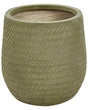 Plant Pot Green Fibre Clay ⌀ 27 cm Round Outdoor Flower Pot Embossed Pattern Beliani