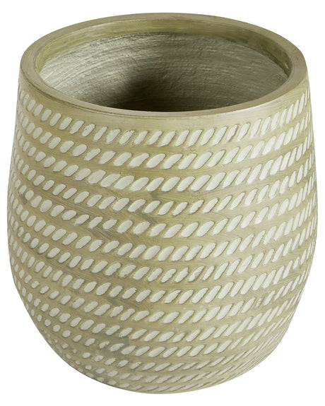 Plant Pot Green Fibre Clay  27 cm Round Outdoor Flower Pot Embossed Pattern Beliani