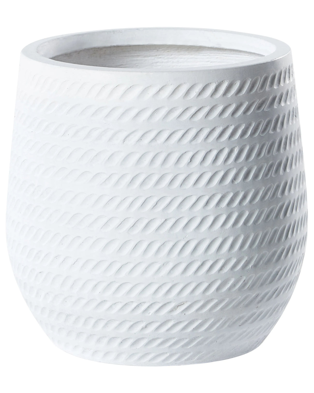 Plant Pot Off-White Fibre Clay  27 cm Round Outdoor Flower Pot Embossed Pattern Beliani