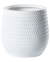 Plant Pot Off-White Fibre Clay  27 cm Round Outdoor Flower Pot Embossed Pattern Beliani