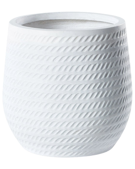 Plant Pot Off-White Fibre Clay  27 cm Round Outdoor Flower Pot Embossed Pattern Beliani