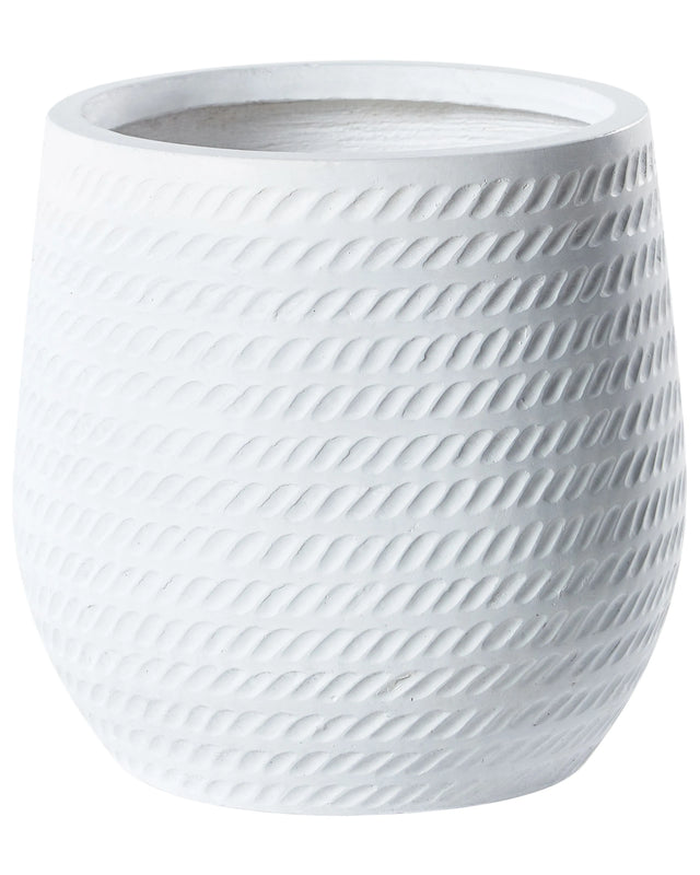 Plant Pot Off-White Fibre Clay  27 cm Round Outdoor Flower Pot Embossed Pattern Beliani