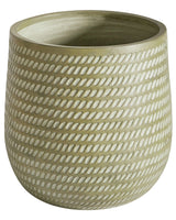 Plant Pot Green Fibre Clay  39 cm Round Outdoor Flower Pot Embossed Pattern Beliani